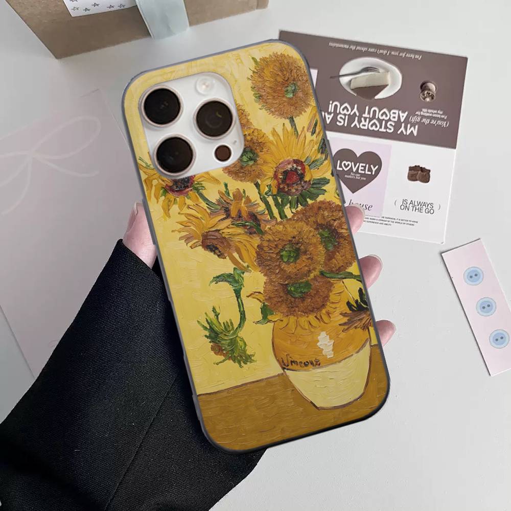 Van Gogh Oil Painting Phone Case For IPhone 16 15 17 Pro 11 12 13 14 Pro Max Plus Soft Ripple Silicone Cover Shell