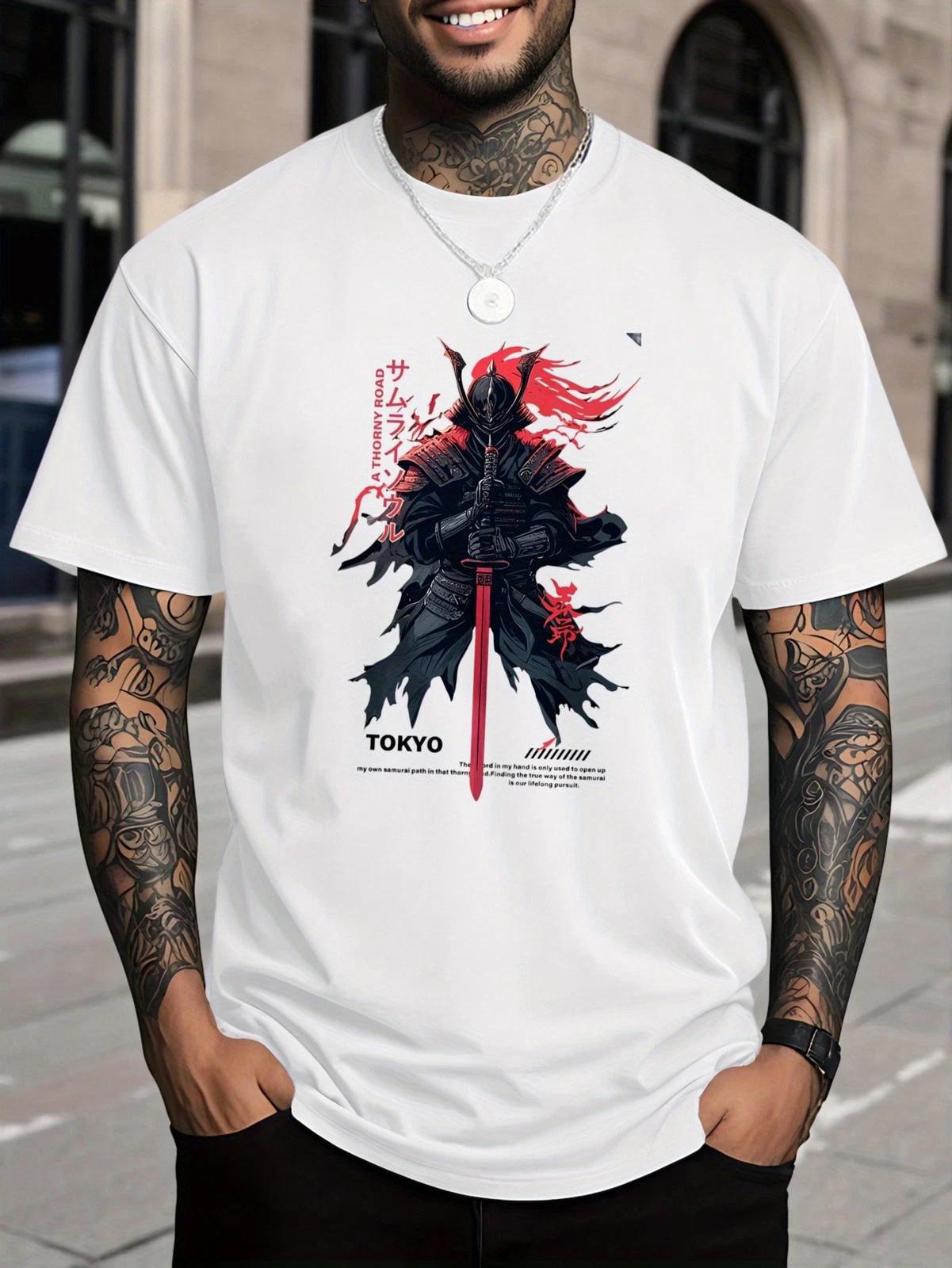 Tokyo Samurai Warrior T Shirt Red Sword Japanese Graphic Streetwear Tee L