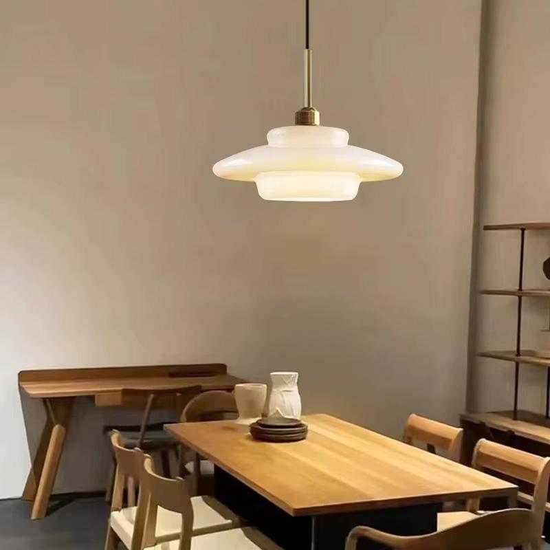 Nordic Cream Wind Glass Pendant Light Art Decorative Hanging Lamp For Kitchen Island Dining Room Bedside Modern LED E27 Fixture