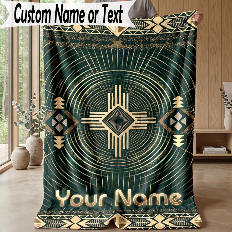 Golden Theme Personalized Blanket Custom Name Print Cozy Flannel Household Blanket 1pc