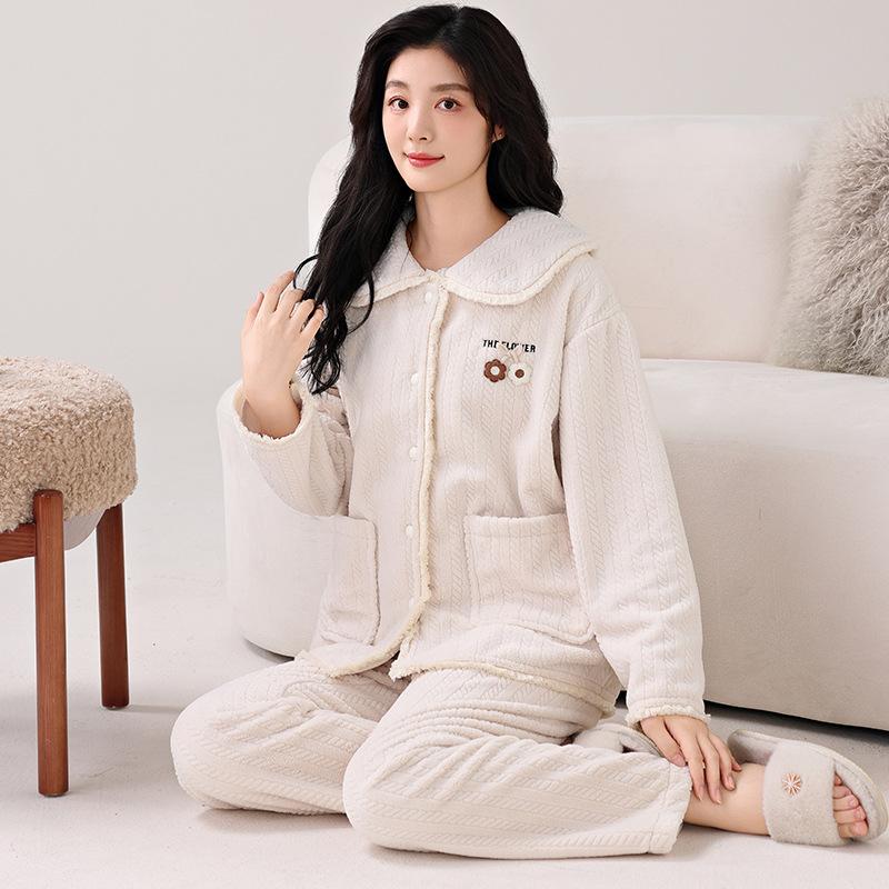 Winter Pajamas Women'S Coral Fleece Fleece Thickened Autumn And Winter Flannel Age-Reducing Loungewear Winter