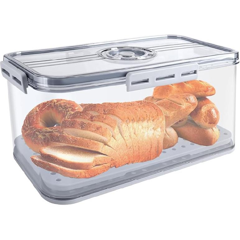 JIGUOOR Black Bread Box, Large Space Saving Vertical Metal Bread Box with Wooden Cutting Board Lid, Holds 2+ Loaves, Farmhouse Bread Bins Kitchen