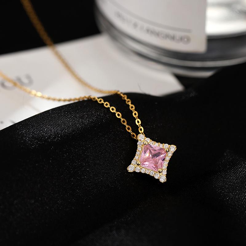Banyan Tree Sterling Silver Diamond-Shaped Light Necklace for Women - Summer Luxury Square Clavicle Chain