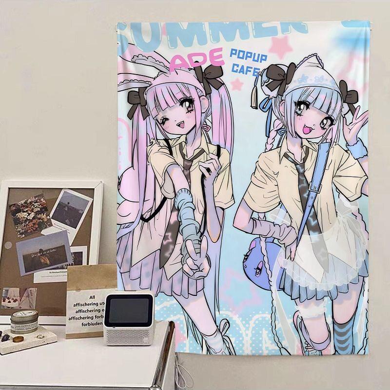 Cute Japanese Style Girls Tapestry Anime Background Cloth for Bedroom Dorm Headboard Decor Photo Backdrop