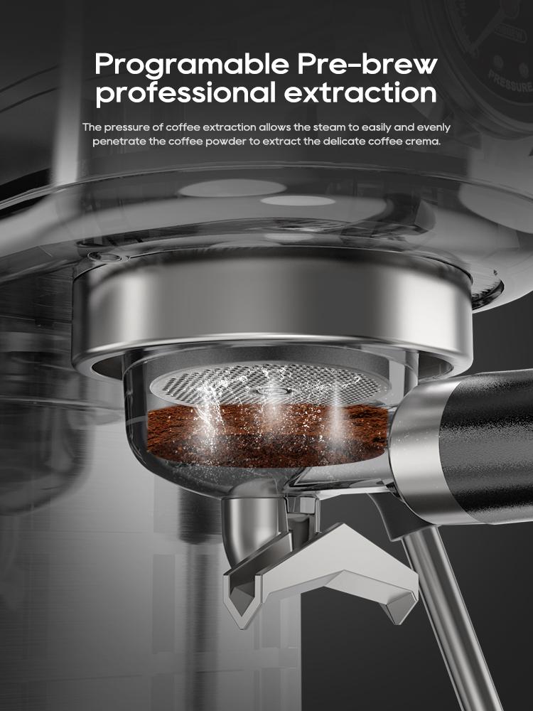 HiBREW H10B Espresso Coffee Machine, 20Bar Extraction Pressure, Semi-Automatic, Adjustable Temperature & Cup Volume, 1.3L Removable Water Tank, Silver