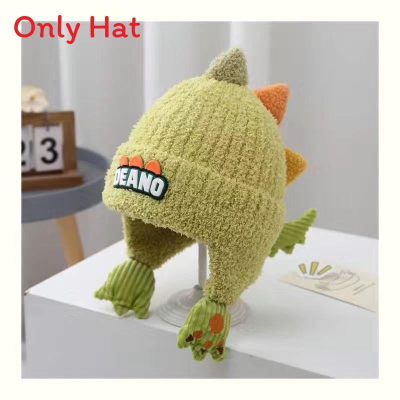 Dinosaur Kids Hat Winter Warm Knitted Earflap Beanie For Children 2-10 Years