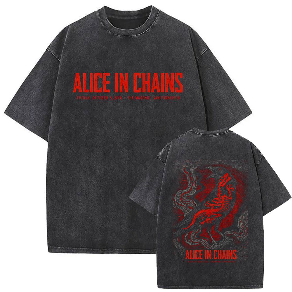 Washed Vintage Rock Band Alice In Chains T-shirt Summer Men Women Clothing Gothic Punk T Shirts Men's Casual Retro Cotton Tshirt