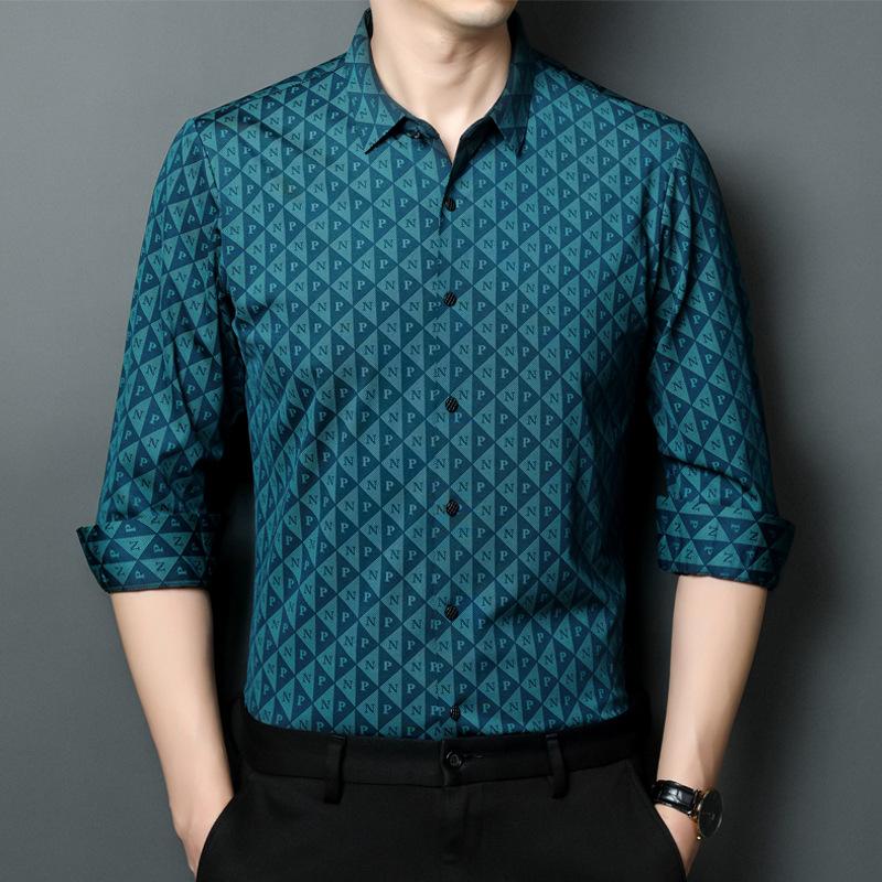 

Осенние деловые мужские модные клетчатые рубашки с длинными рукавами для молодых мужчин, модные принтованные топы, не требующие глажки XXXXL