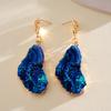 Vintage Blue Pleated Irregular Pendant Earrings for Women Fashion Geometric Dangle Earrings Design Inspired Jewelry Gift