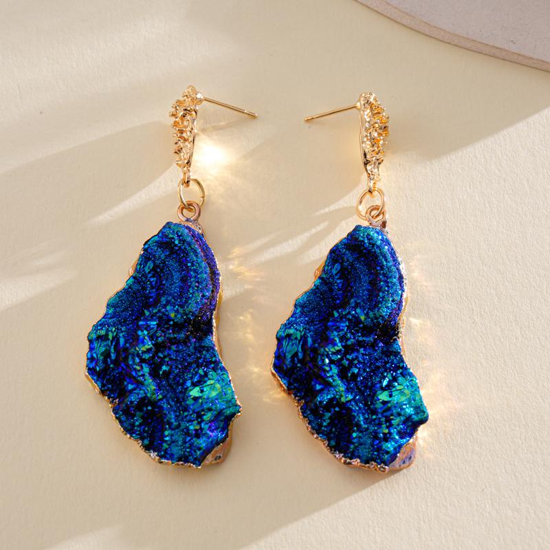 Vintage Blue Pleated Irregular Pendant Earrings for Women Fashion Geometric Dangle Earrings Design Inspired Jewelry Gift