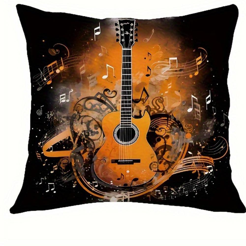 Retro guitar sheet music pillowcase, pillowcase ultra-soft polyester material living room sofa back car pillowcase decoration