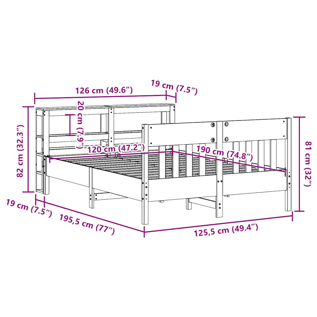 Solid Wood Bed without Mattress White 120x190 cm Pine Wood