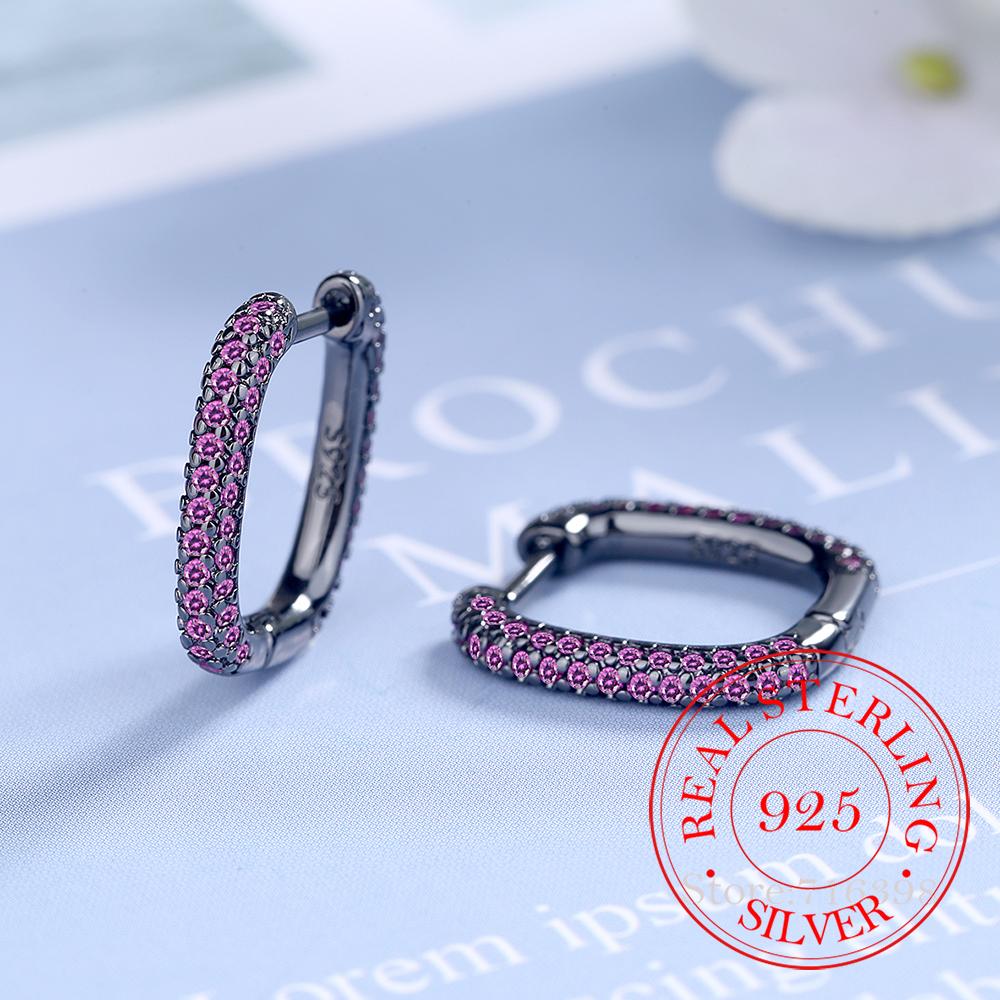 Fashion Charm Real 925 Sterling Silver Minimalist Pave Zirconia Geometric Oval Hoop Earrings for Women Unisex Party Jewelry Gift