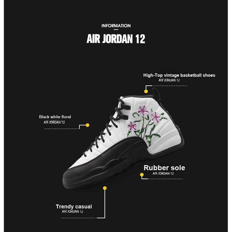 Air Jordan 12 Retro GS Floral Kids Sneakers White Vivid-Green Lavender-Mist DR6956-100