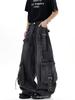 Unisex Deconstructed Ribbon Cargo Denim Jeans - Trendy Autumn Ripped Wide-Leg Multi-Pocket Style for High Street