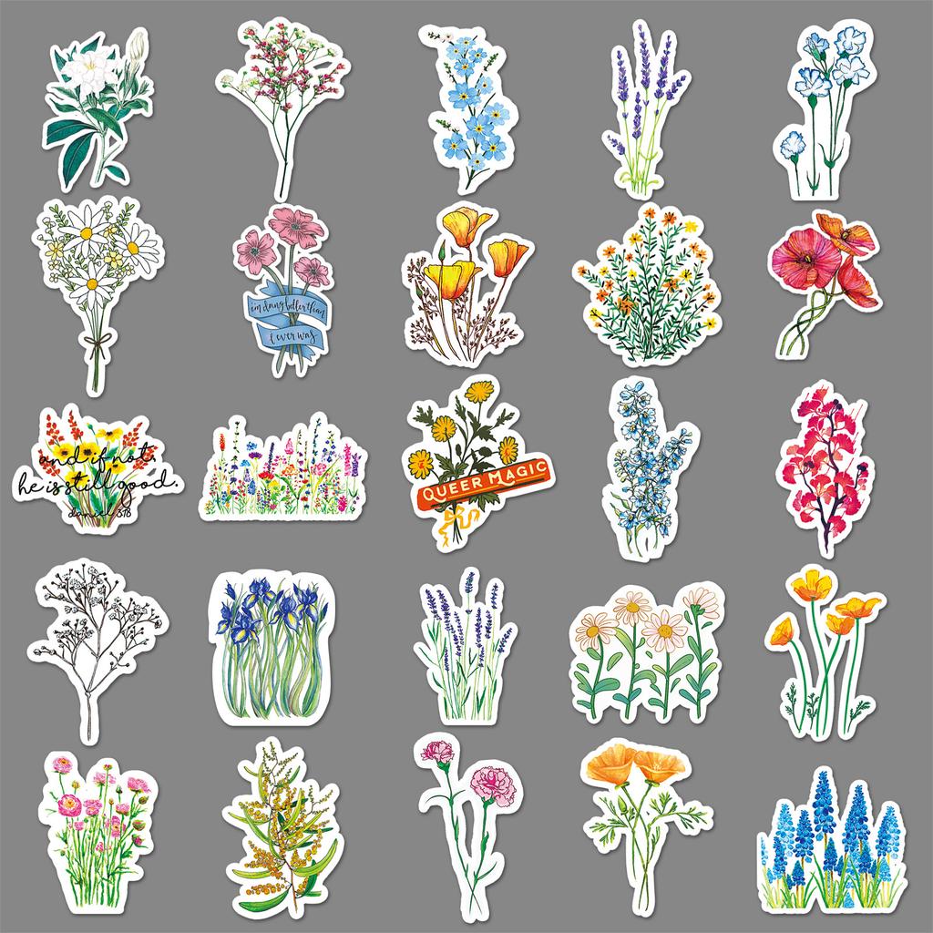 50 Flower Theme Doodle Personalized Decoration Motorcycle Suitcase Car Waterproof Stickers