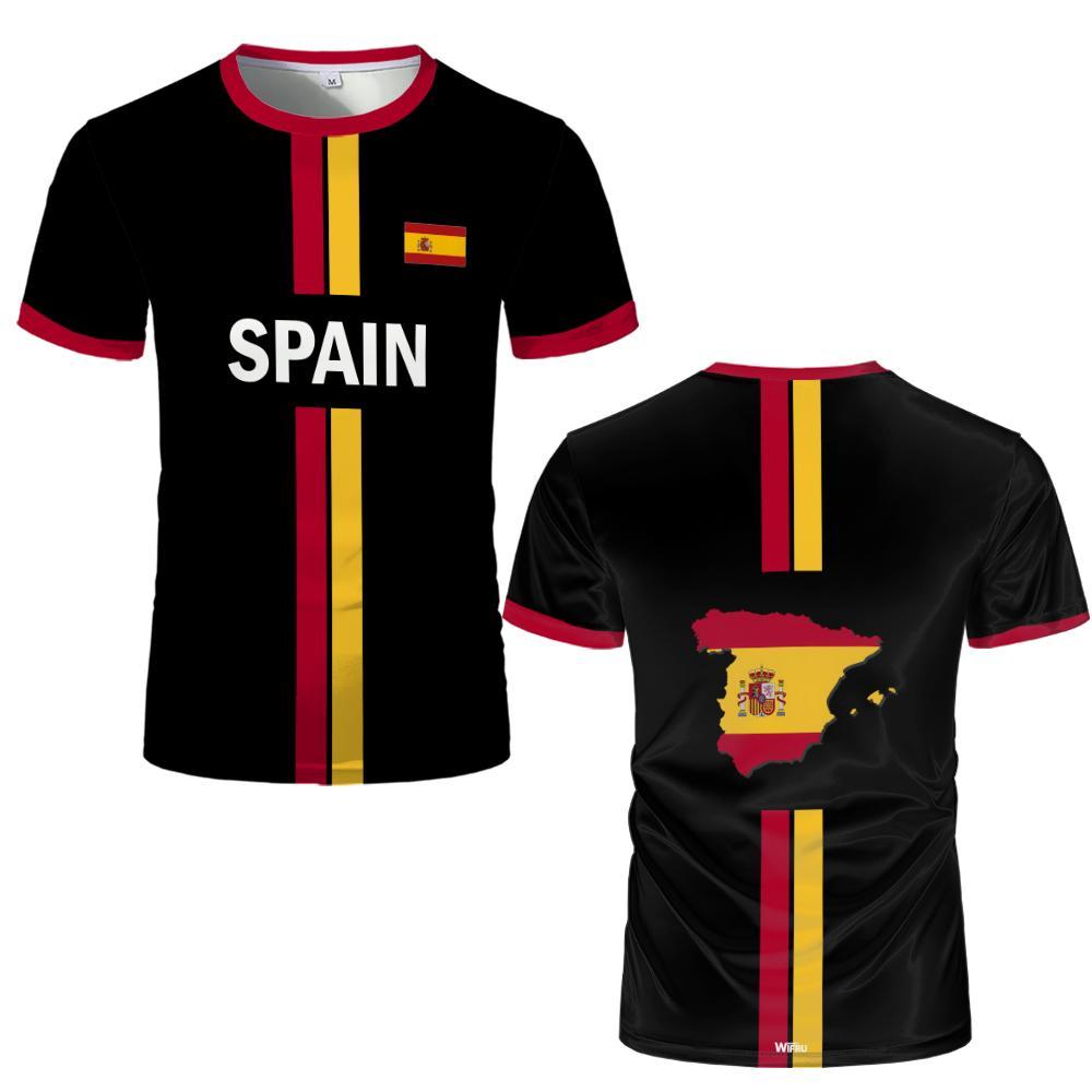 2026 Nueva Bandera de España Estampado Camiseta Deportiva Verano Deportes al Aire Libre Transpirable Camiseta Unisex Fútbol Entrenamiento Cuello Redondo Top
