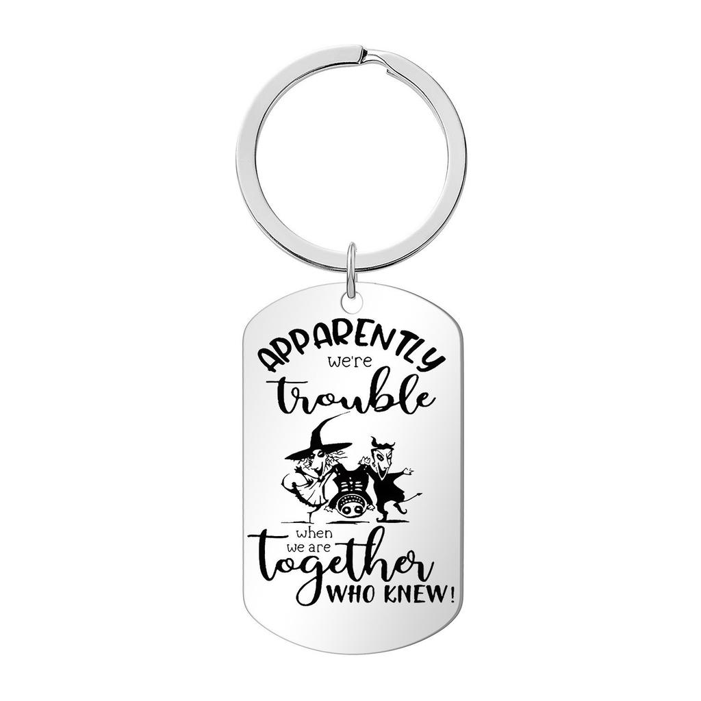 Creative Minimalist Keychain Spanish Key Pendant Metal Stainless Steel Laser Key Ring Stainless Steel Keychain for Backpack Bag Pendant