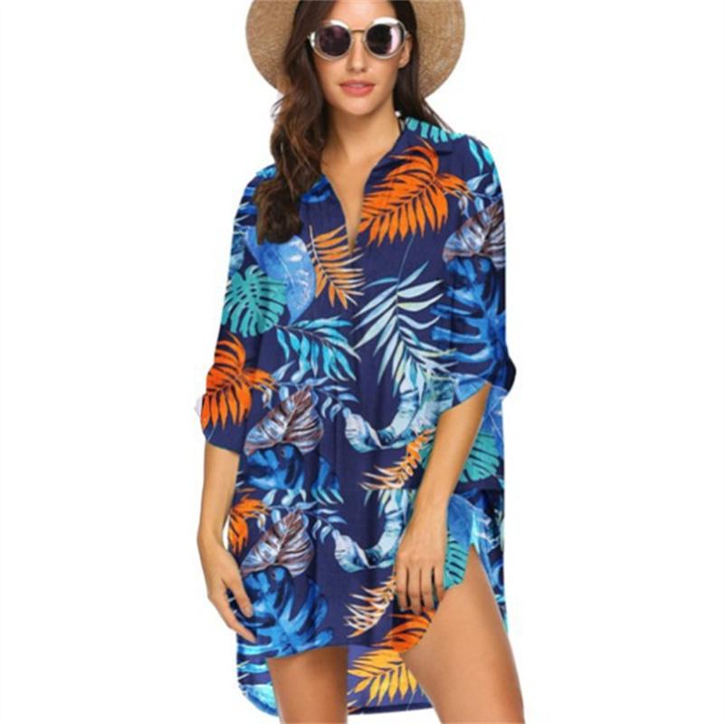 

Женский купальник с цветочным принтом, рубашка, платье, пляжная накидка, бикини, купальник, пляжный солнцезащитный сарафан 3XL