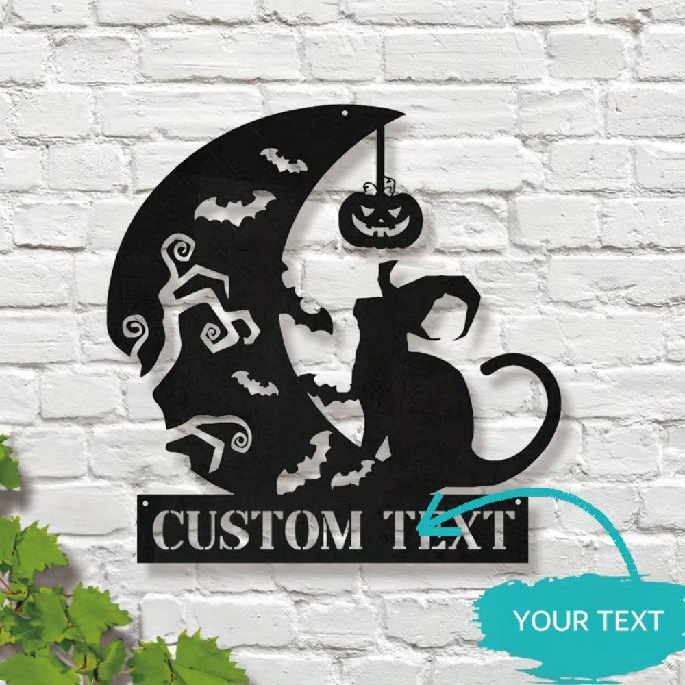Halloween Metal Wall Art Cat Pumpkin Bat Silhouette Spooky Home Decor Party Custom Sign