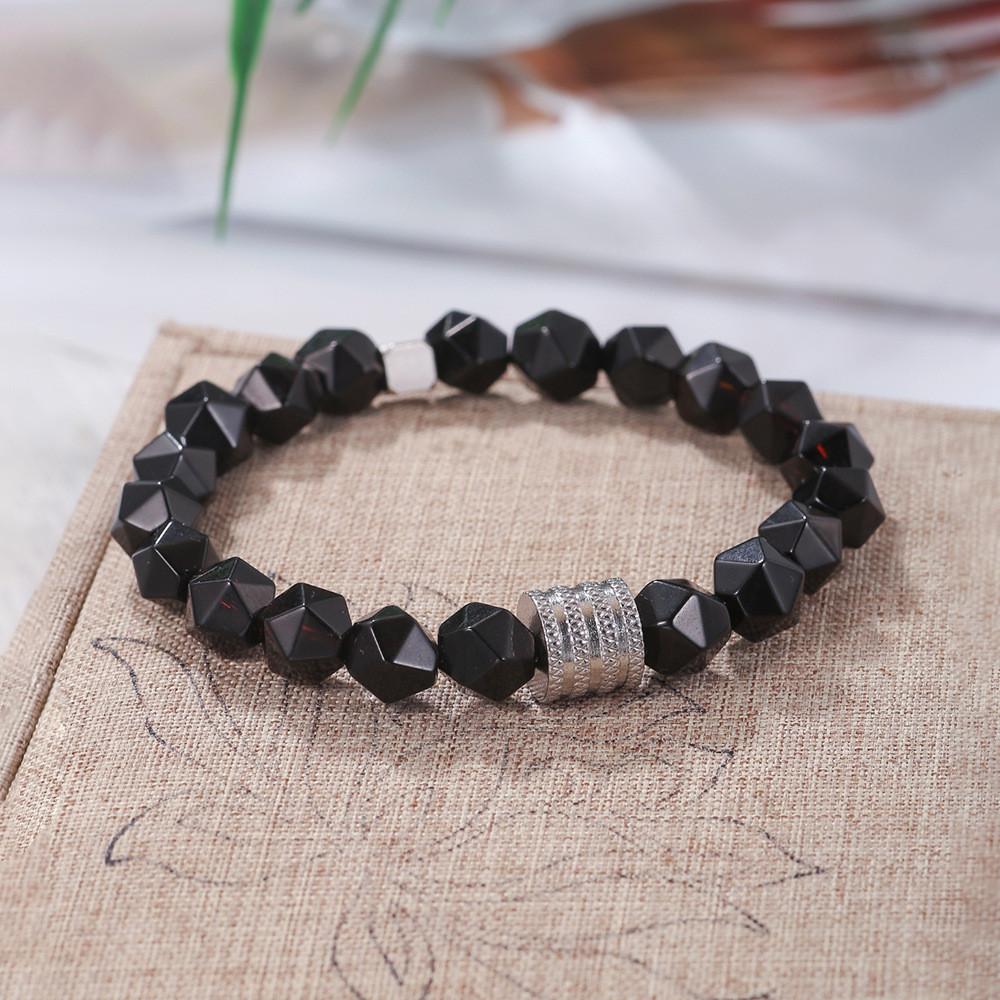 Minimalist White Turquoise Beaded Bracelet For Men And Women With Geometric Hexagon Design