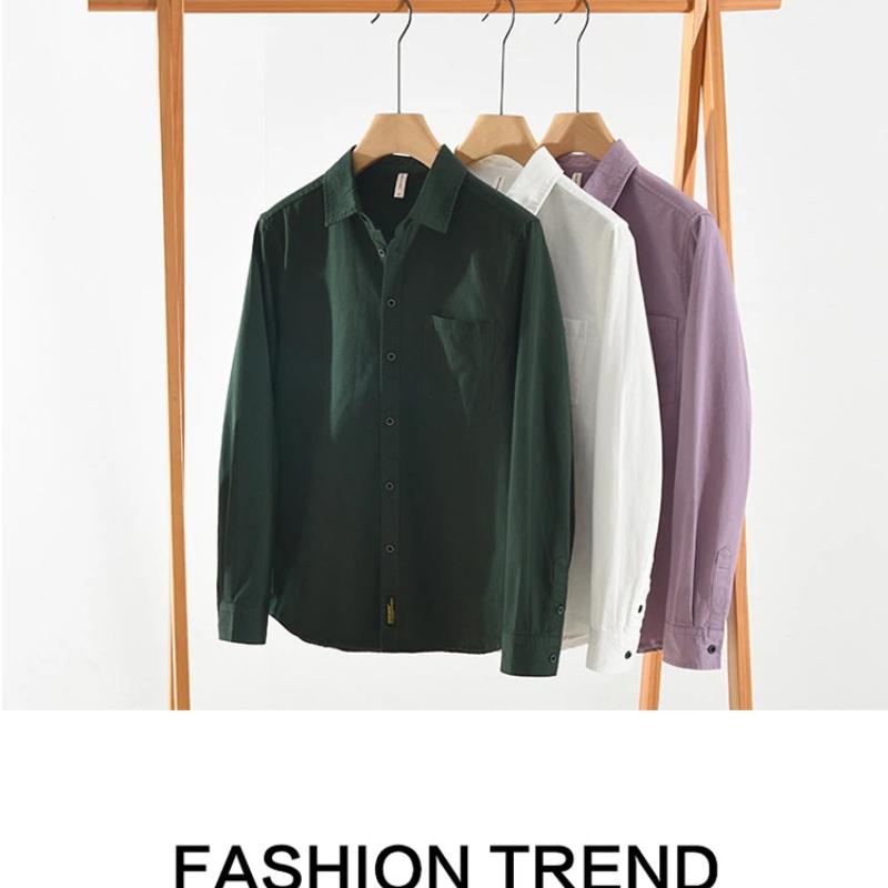 Casual Shirts for Men Japanese Style Green Long Sleeve Shirt Turn-down Collar Pure Cotton Shirt Spring and Summer New Men Tops