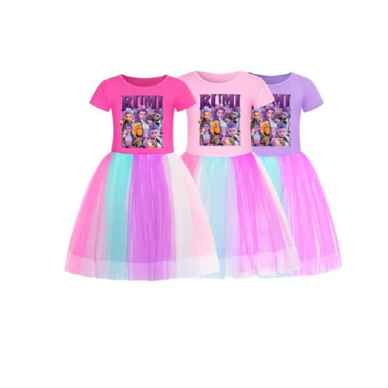Kpop Cacciatori di Demoni Ragazza Cotone Arcobaleno Pizzo Vestito Per Ragazze Età Da 3 A 8