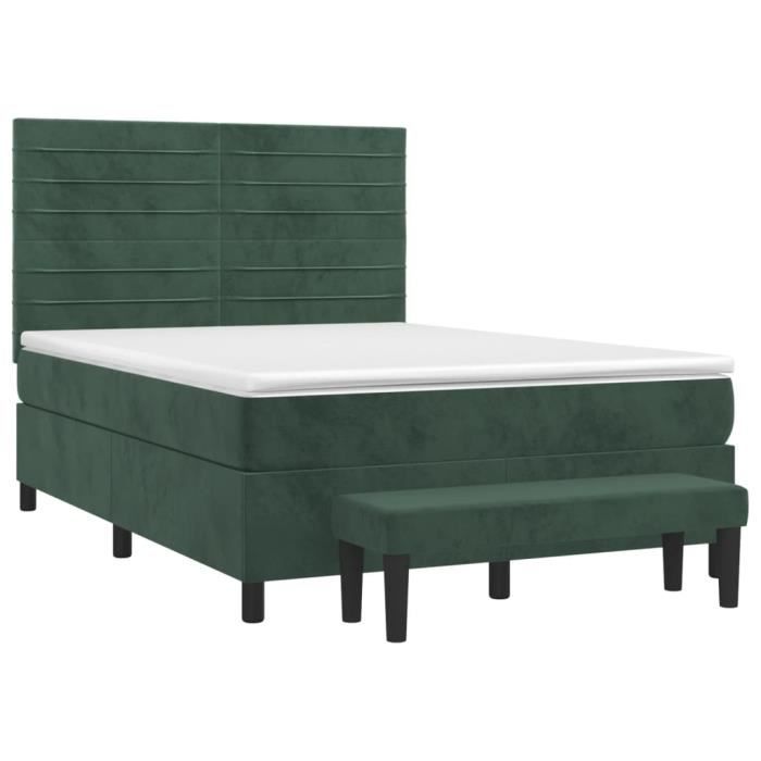 3137908 vidaXL Lit à sommier tapissier et matelas Vert foncé 140x200cm Velours