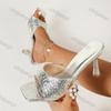Fashion Women Sexy High Heels Slippers Summer New Fashion Square Toe Shoes Sandals 2025 Dress Party Casual Pumps Flip Flops Mujer Slides