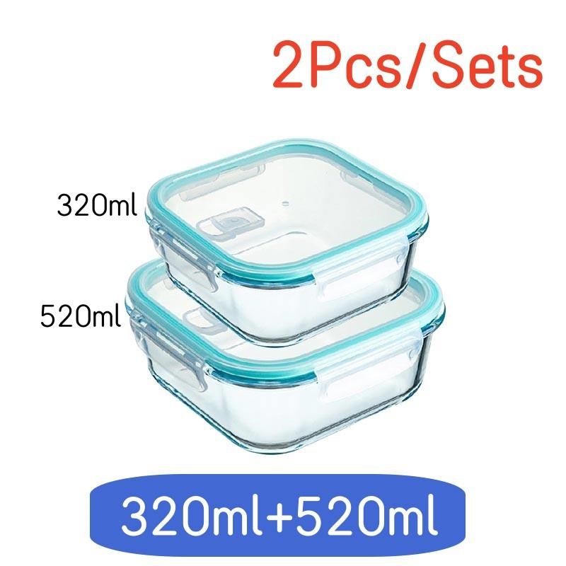 High Borosilicate Lunch Bento Box Set Heat-resistant Glass Lunch Box Sealed Box With Lid For Fresh-keeping Bowl Square Bento Box