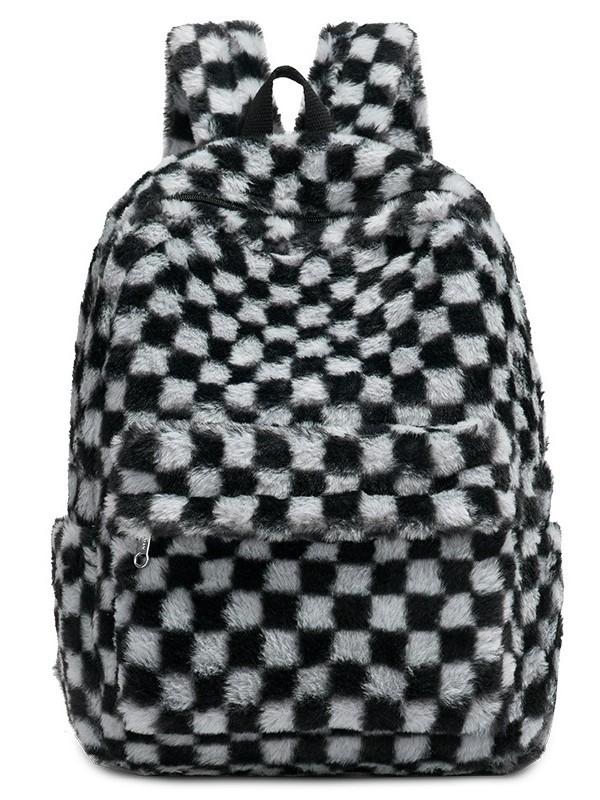 Urban Minimalist Plush Backpack For Women With Fabric And Leopard Print For Casual Travel