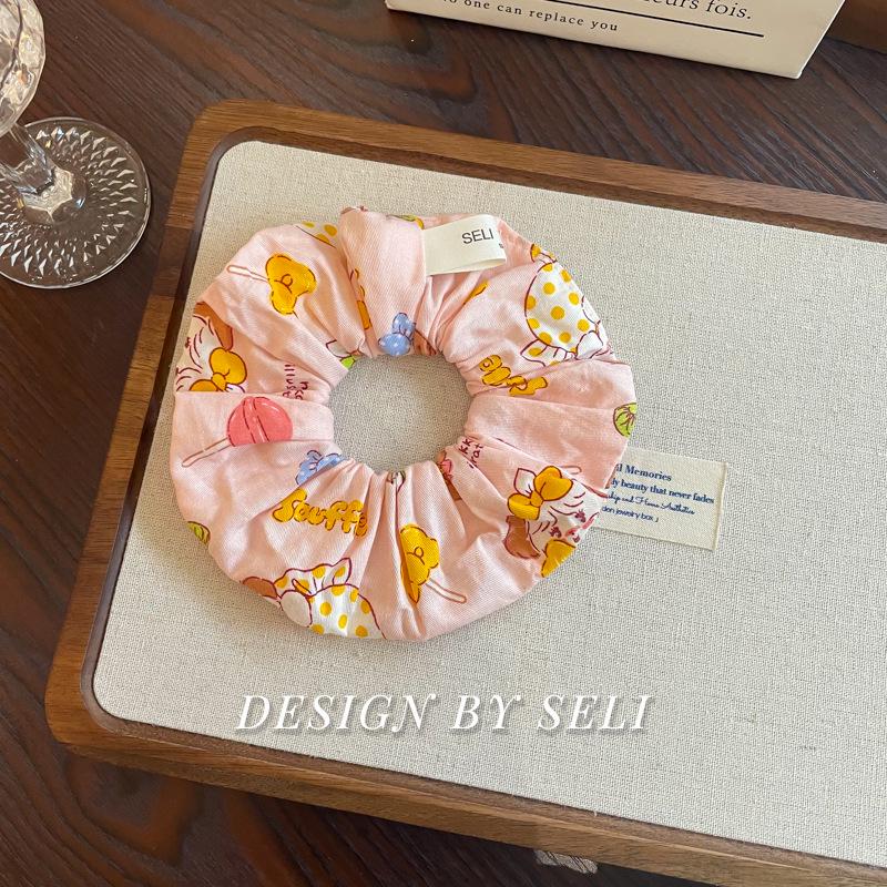 Korean Style Pink Heart Polka Dot Cartoon Bow Hair Tie