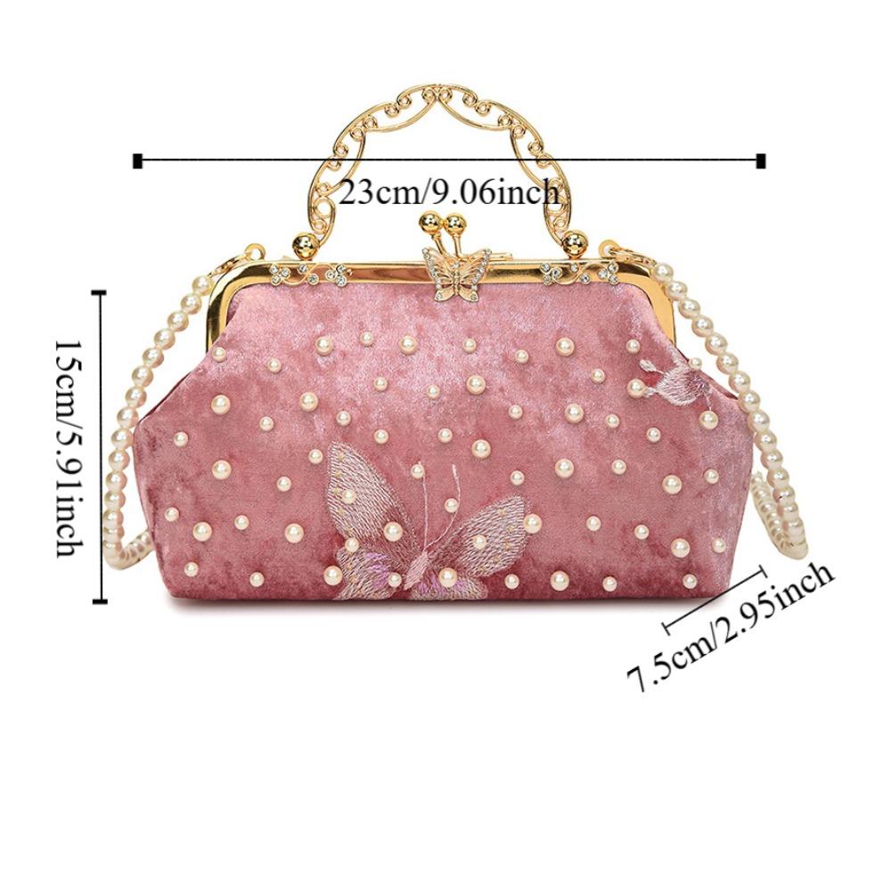 Pearl Embroidery Banquet Bag Butterfly Ladies Shell Bag Portable Hanfu Clutch Bag  Lady