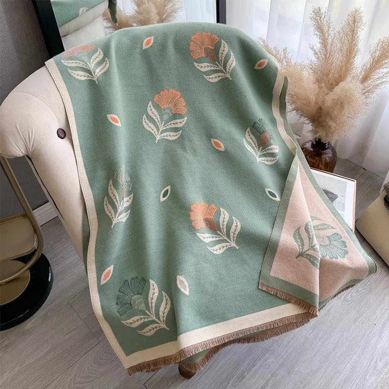 1Pc autumn and winter plant small fresh flower printing simple and high-end women's warm scarf shawl scarf