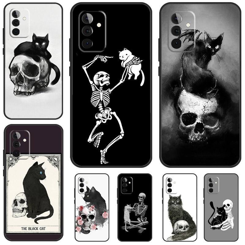 Black Cat Skull Goth Witch Case For Samsung Galaxy A13 A23 A33 A53 A73 A14 A24 A34 A54 A72 A52 A32 A12 A51 A71 A15 A25