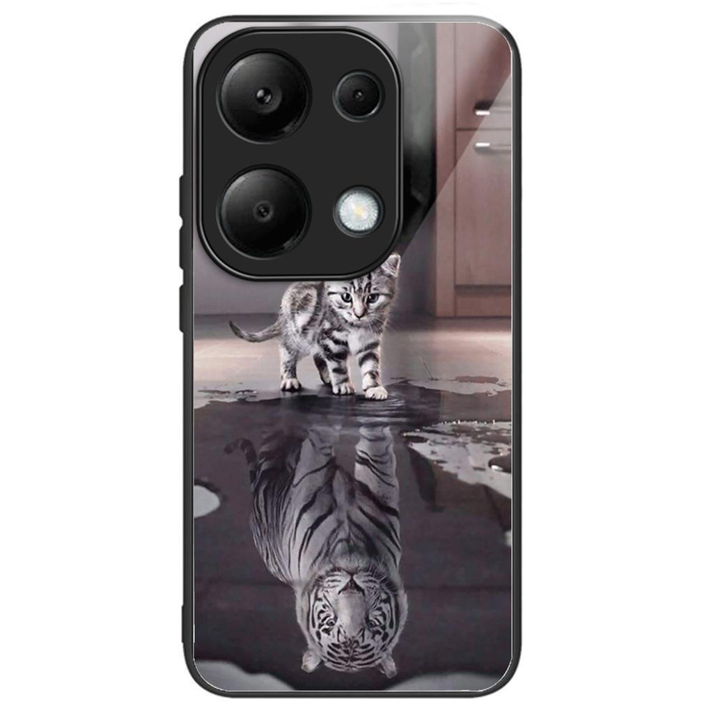 For Xiaomi Redmi Note 13 4G Case Pattern Printing Tempered Glass+TPU Phone Cover