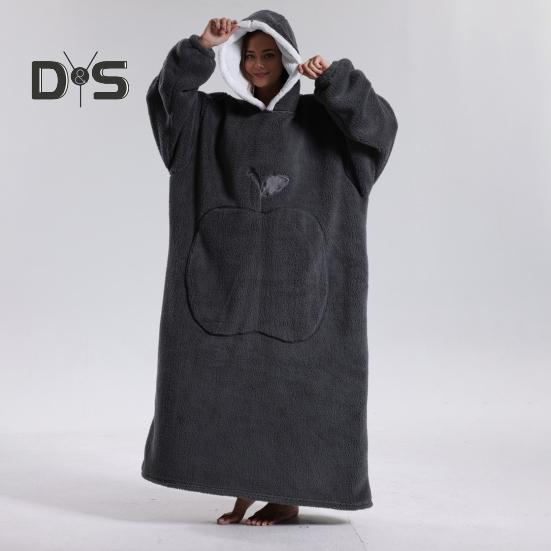 Winter Wearable Blanket Bathrobe with Big Pocket Thick Double-sided Fleece Loose Long Sleeves Pajamas Heat Retention Full Protection Home Lazy Sleeve