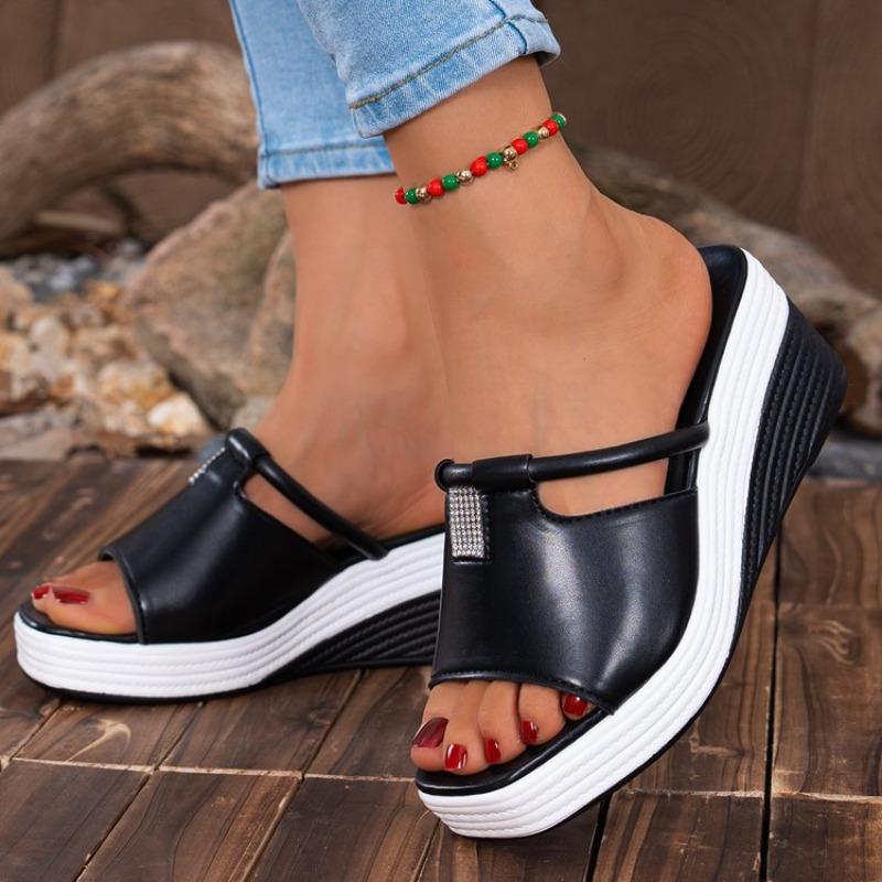 Fashion Summer Wedge Thick Platform Women'S Sandals Slip On Versatile Casual High Heel Plus Size Wide Fit Sandals With Arch Support