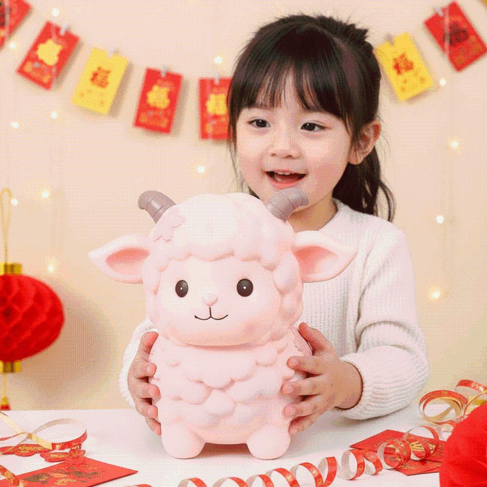 PVC Cute Sheep Bank Pastel Pink Shatterproof Piggy Banks Zodiac Lamb Coin-box Nursery Rooms