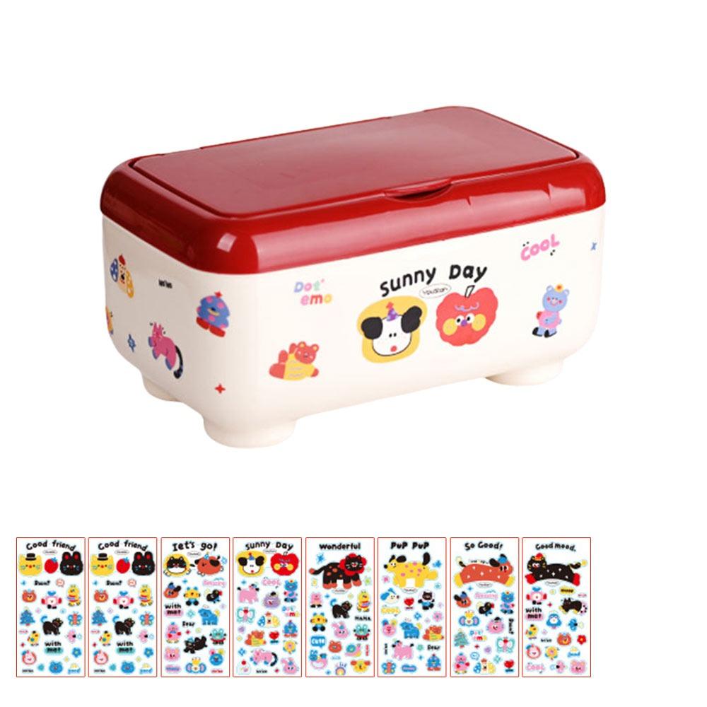 Fashion Dopamine Stationery Storage Box Large Capacity Cartoon Pattern Cosmetics Storage Box Multi Grid with Stickers Pen Holder