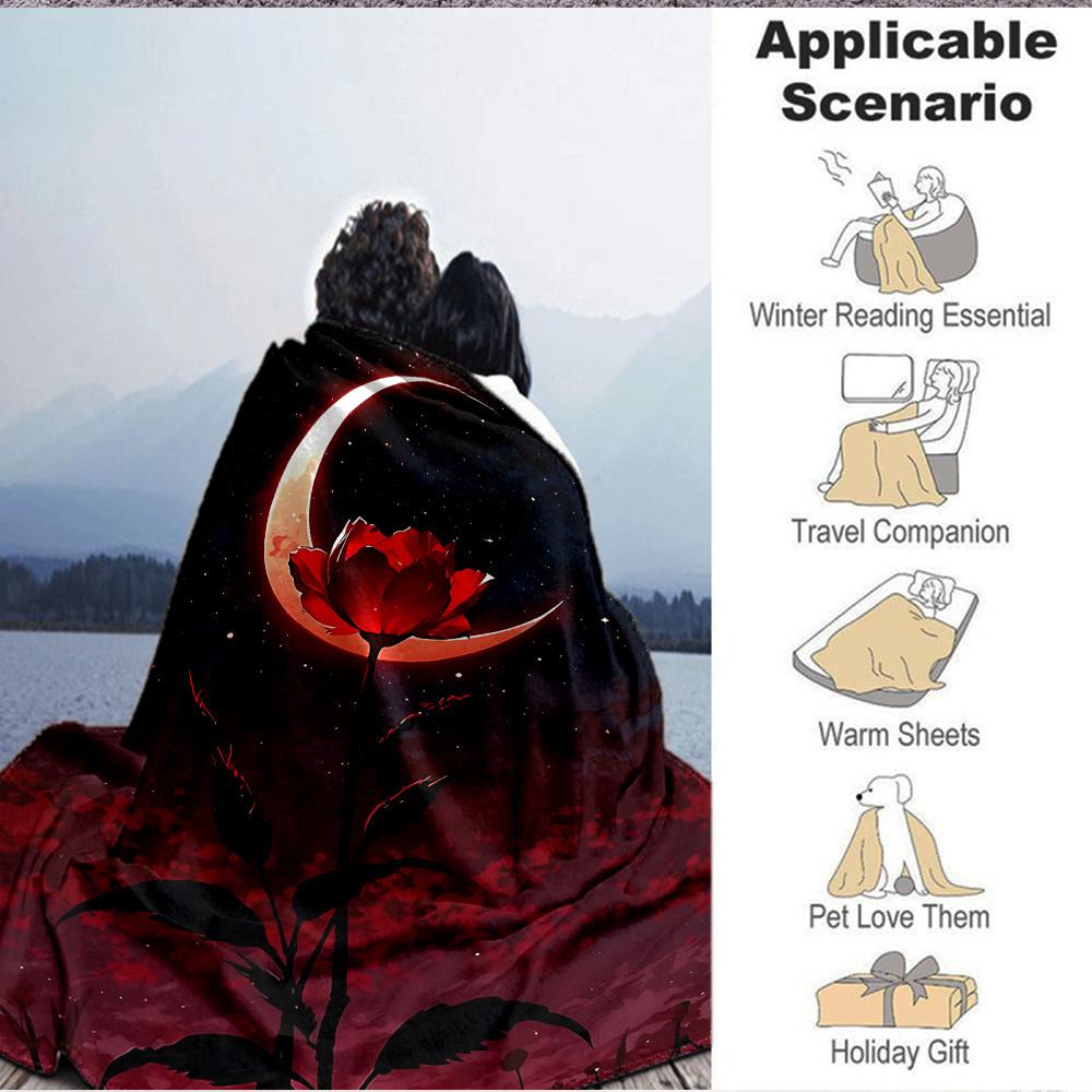 1pc Moon Rose Blanket, Lightweight Flannel Throw Blanket for Sofa, Bed, Travel, Camping, Living Room, Office, Couch, Chair, and Bed