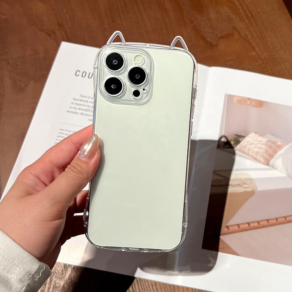 Cat Ears Clear Phone Case For iPhone 17 Air 16 Plus 15 14 13 12 11 Pro Max X XS XR 7 8 SE 2022 2020 Minimalist Shockproof Transparent Protective Cover