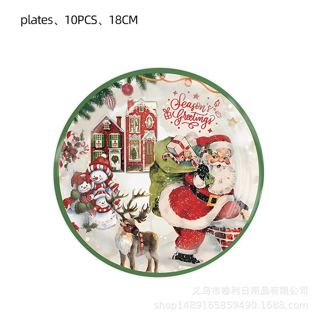 Christmas Themed Party Supplies Santa Decoration Tableware Disposable Paper Plates Paper Cups Paper Towels Flag Tablecloth