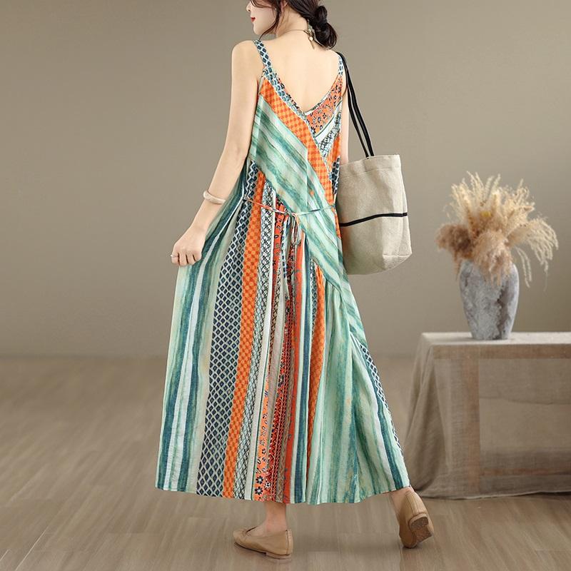 Sleeveless Strap Cotton Vintage Floral New in Dresses For Women Casual Loose Long Summer Dress Elegant Clothing