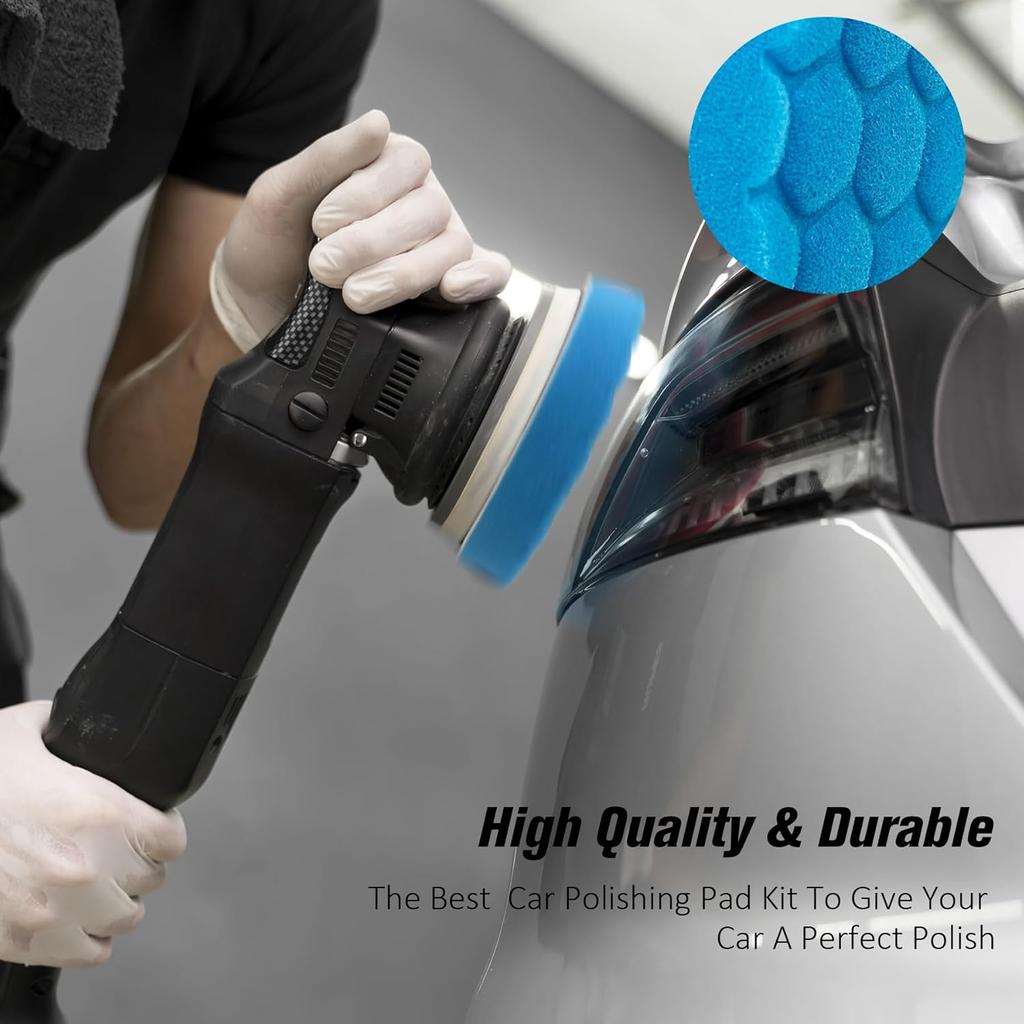 Buffing Polishing Pads 5 Inch - 7Pcs 125Mm Face For 5 Inch 125Mm Backing Plate, Car Compound Buffing Sponge Pads And Woolen Cutting Polishing Pad Kit