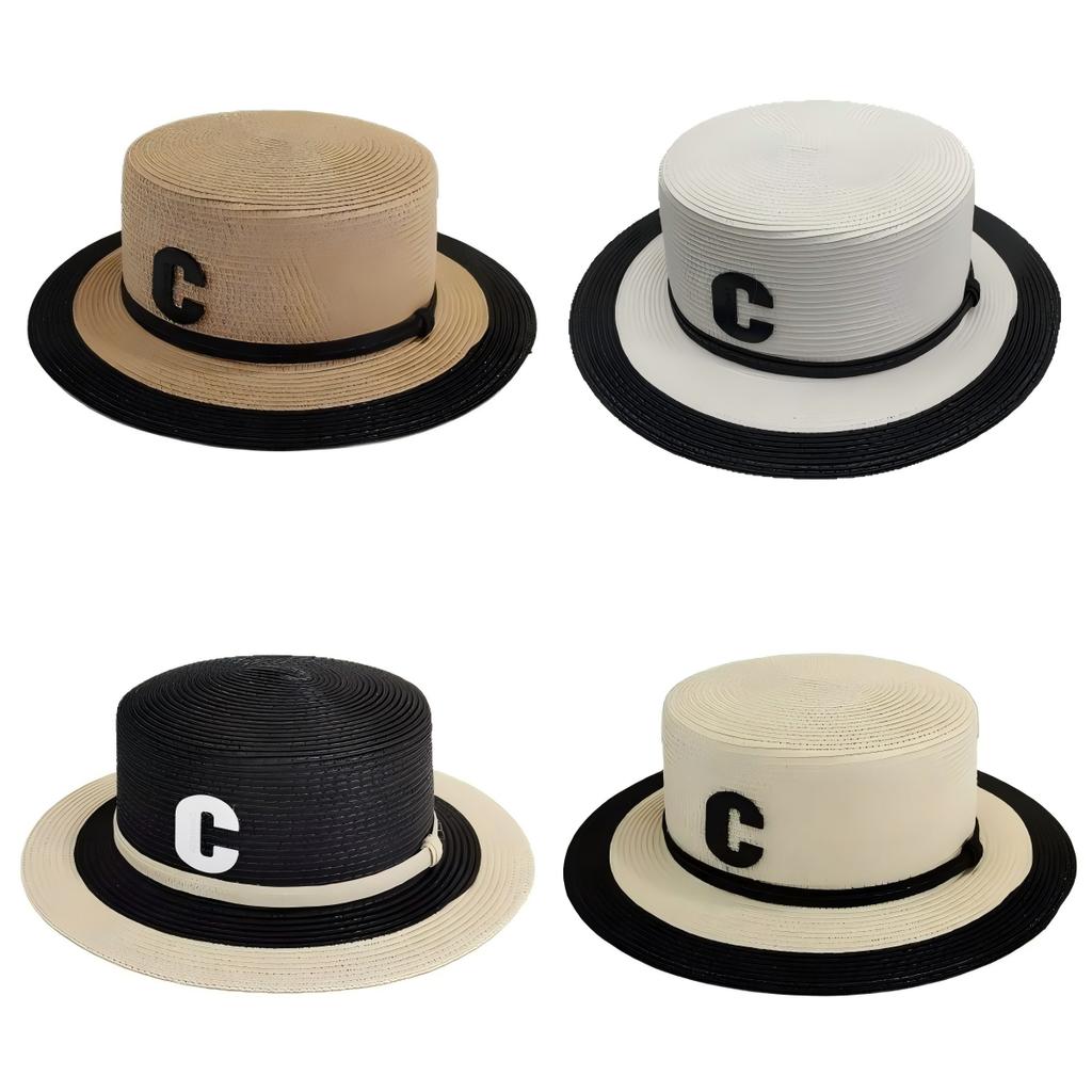 Straw Flat Top Top Hat Women's Summer  Retro Beach Vacation Sun Protection Straw Sun Hat Luxury Brand Panama Cap Wholesale