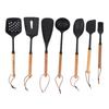7PCS Kitchen Cooking Utensils Silicone Heat Proof Nonstick Cooking Spatula Turner Spoon Set with Wooden Handle for Frying Serving Flipping Draining