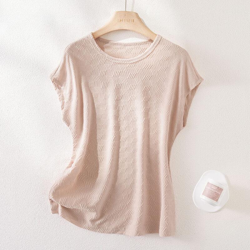 

IHIMI Women s Textured Slimming Round Neck T-Shirt 2XL