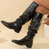 2024 Winter New Solid Color Round Head Square Heel Knee-high Boots Comfortable Wear-resistant Boots Shoes for Women