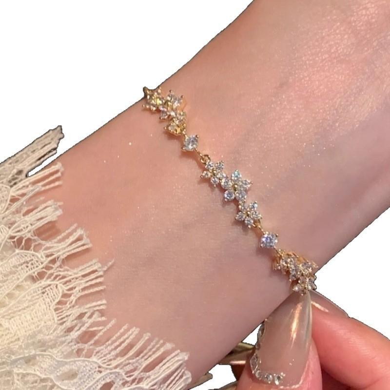 Bracciale Fiore Francese Lusso Leggero Design di Nicchia Bracciale Zircone Lucido Gioielli Donna